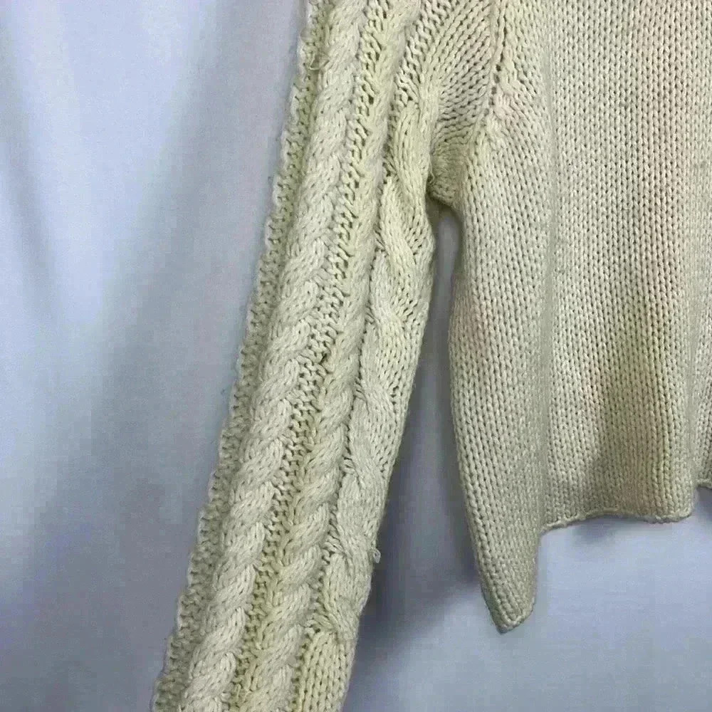 Silence & Noise Womens Sweater Cream M Cable Knit Sleeves Crop Pullover Casual - Picture 4 of 10